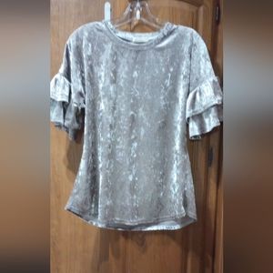 Vintage Before You Ruffled Sleeve Velveteen Look Champagne Pink